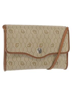 Authentic Christian Dior Honeycomb Canvas Shoulder Bag PVC Gold Beige